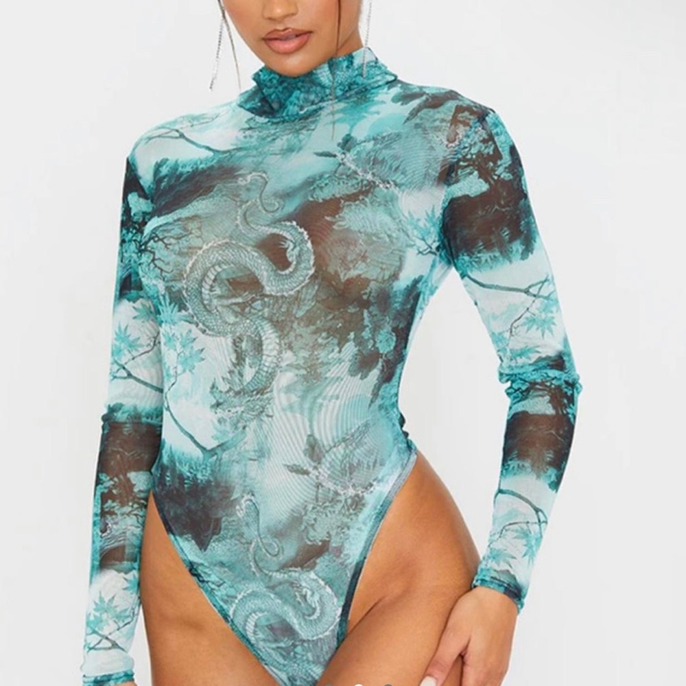 Pretty Little Thing Blue Mesh Bodysuit